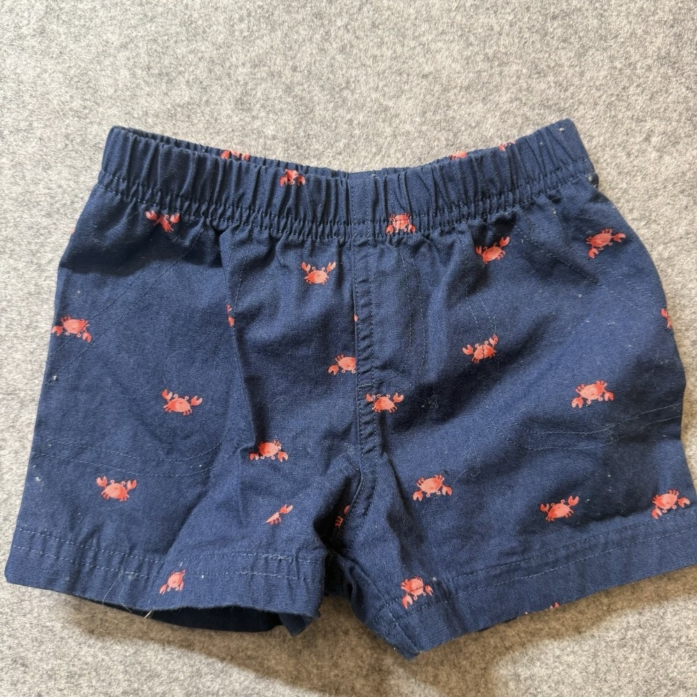 Carter's Baby Shorts 9 Months Blue Orange Crab Print Woven Cotton Pull-On
